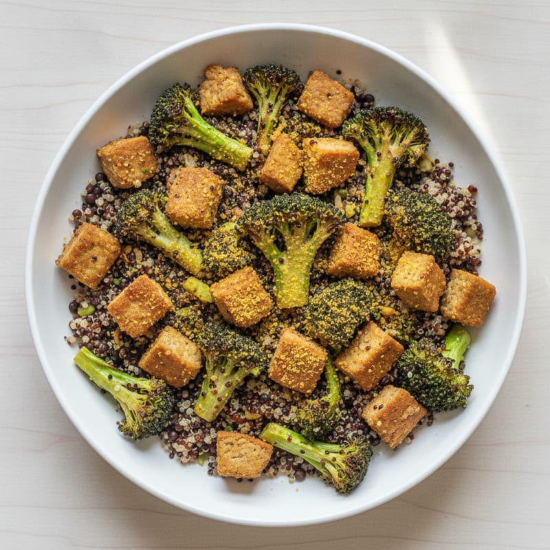 Crispy Lentil and Quinoa Power Bowl with Roasted Broccoli