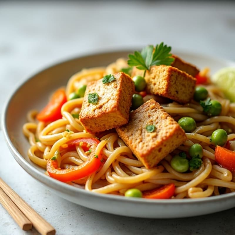 Creamy Thai Peanut Noodles with Crispy Tofu and Fresh Vegetables