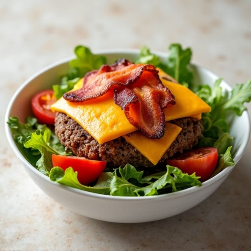 Lean Beef Burger Bowl with Crispy Bacon and Sharp Cheddar