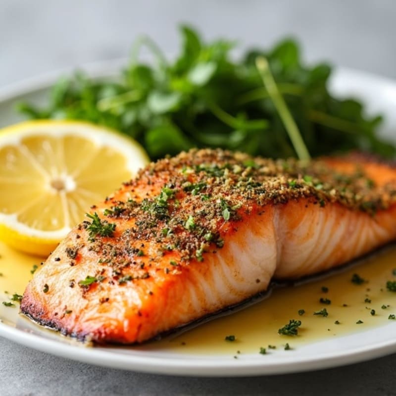 Herb-Crusted Pan Seared Salmon with Lemon