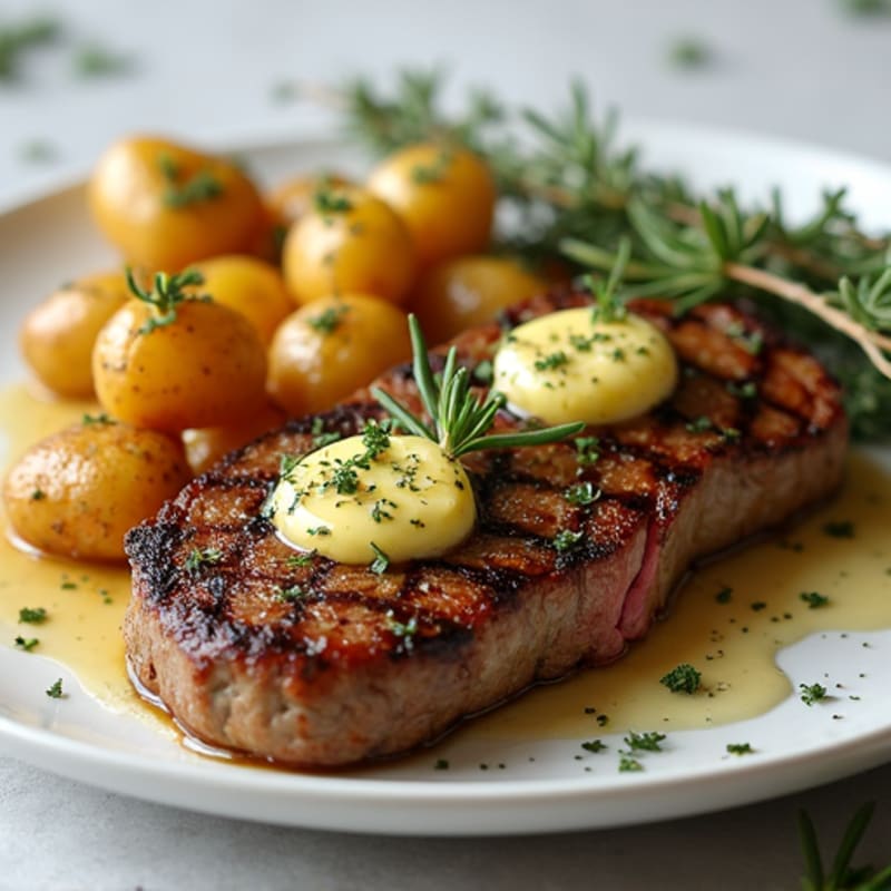 Herb-Garlic Butter Seared Steak with Roasted Baby Potatoes
