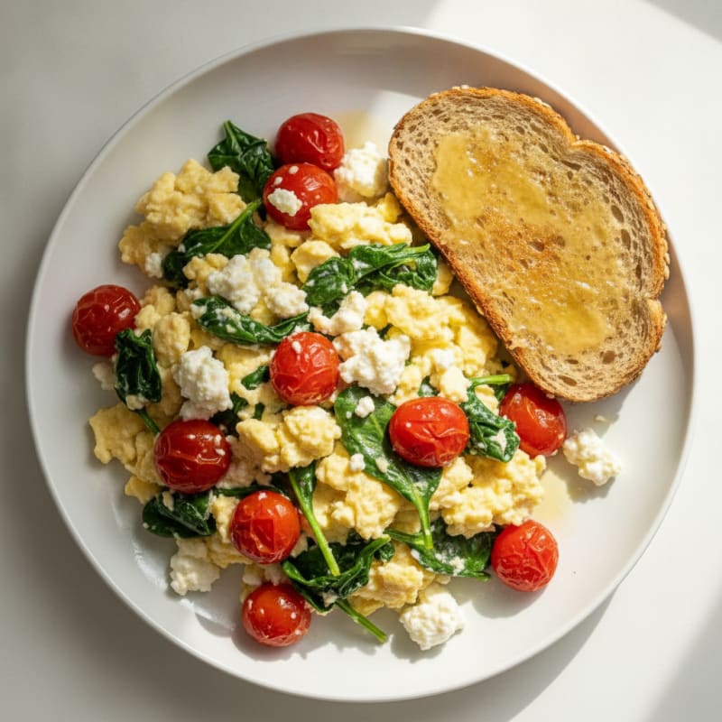 Cottage Cheese Scramble with Spinach and Cherry Tomatoes