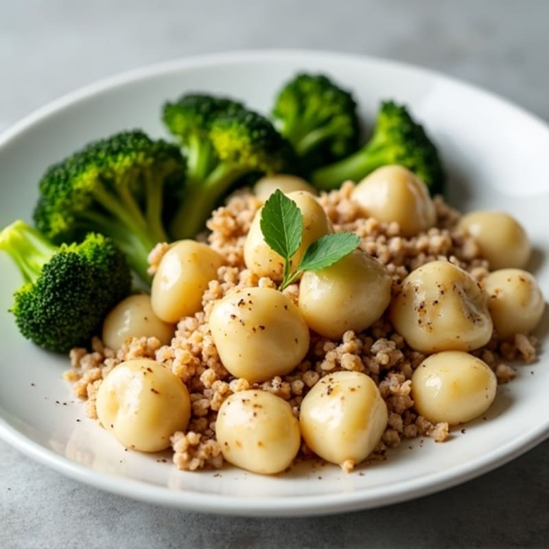 Soft Ricotta Gnocchi with Lean Ground Turkey and Roasted Broccoli
