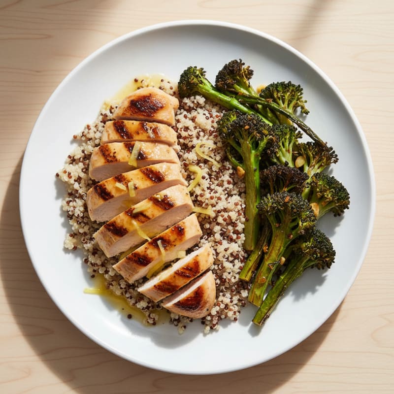 Grilled Chicken Breast with Quinoa and Roasted Broccoli
