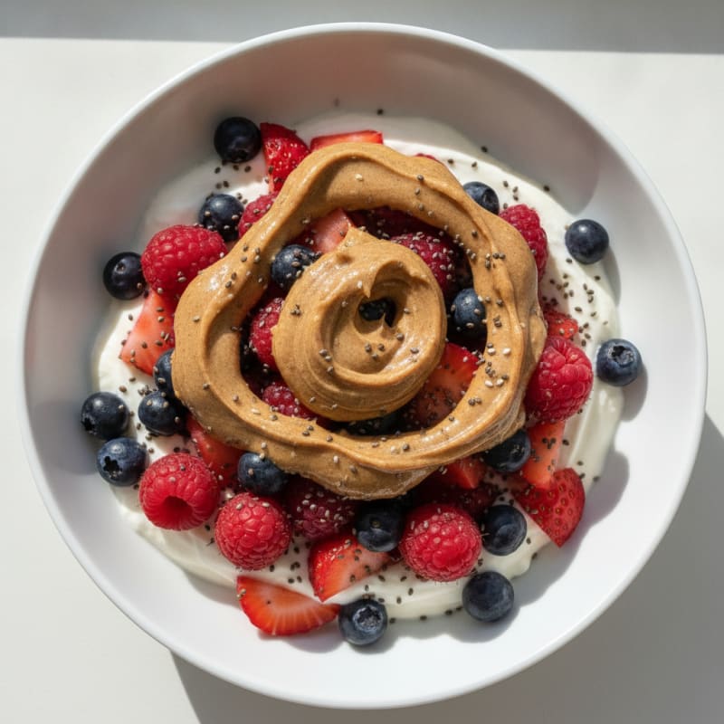 Greek Yogurt Protein Parfait with Mixed Berries and Almond Butter