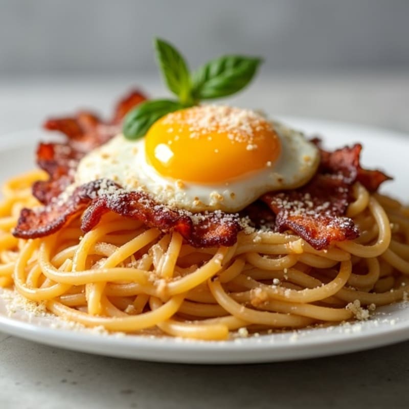 Crispy Turkey Bacon and Creamy Egg Yolk Whole Wheat Spaghetti
