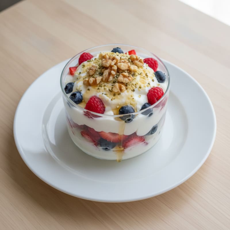 Creamy Greek Yogurt Parfait with Mixed Berries and Hemp Seeds
