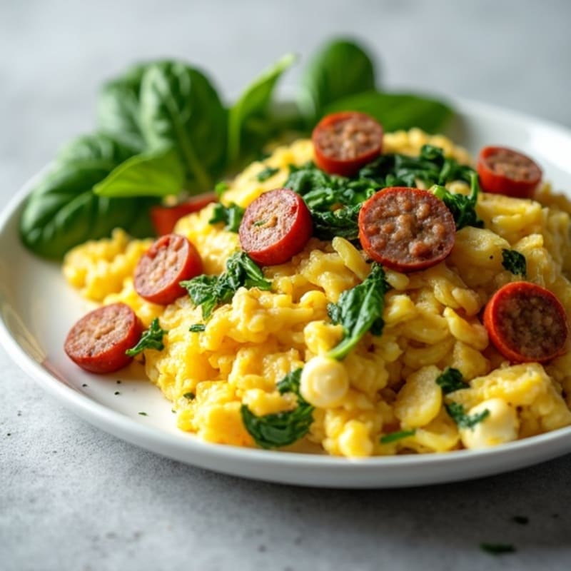 Egg White Scramble with Turkey Sausage and Spinach