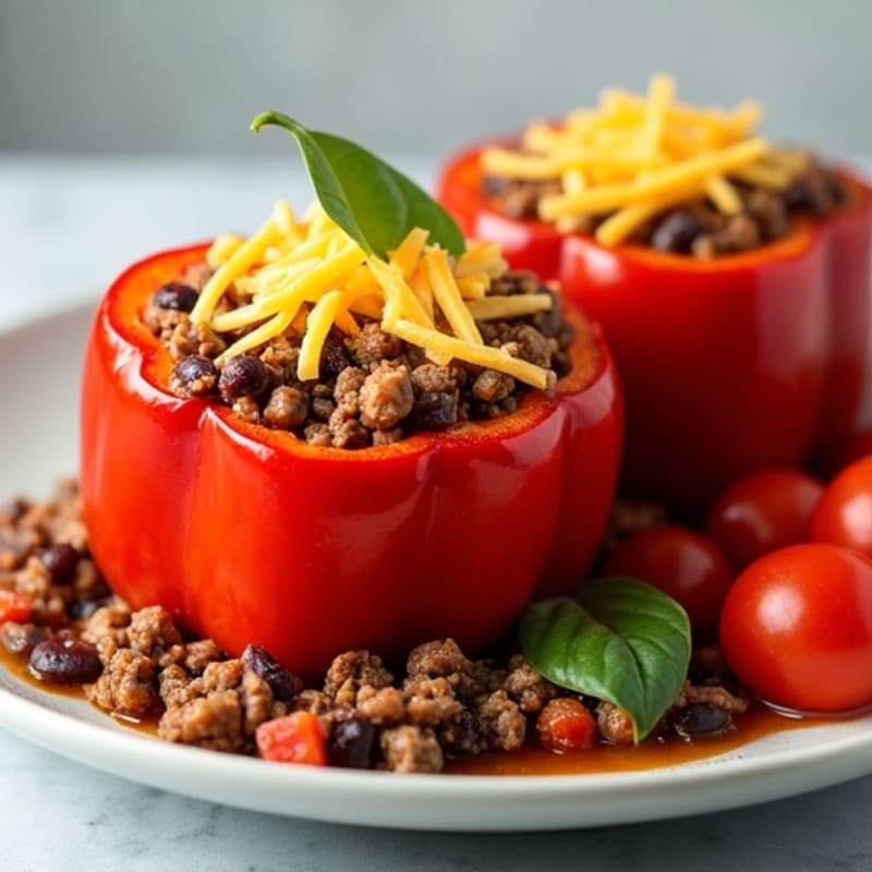 Creamy Spiced Lean Ground Beef and Black Bean Stuffed Bell Peppers