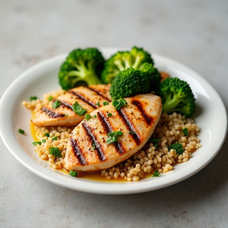 Grilled Chicken Breast with Quinoa and Roasted Broccoli