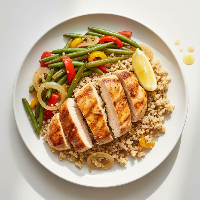 Seared Chicken Breast with Roasted Green Beans and Quinoa
