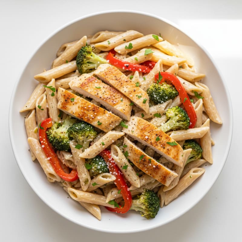 Chicken Alfredo Pasta with Roasted Vegetables
