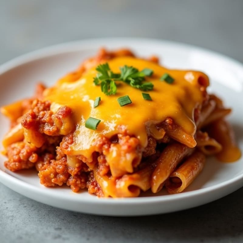 Cheesy Ground Beef Pasta Bake with Enchilada Sauce