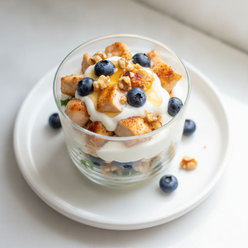 Creamy Greek Yogurt Protein Parfait with Chopped Chicken and Berries