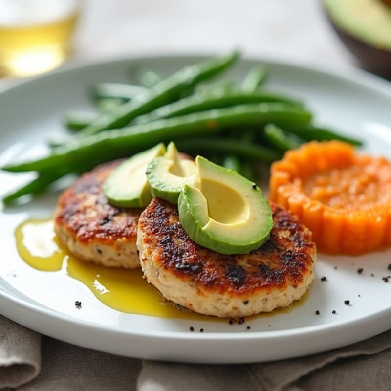 Seared Turkey Patties with Steamed Green Beans and Roasted Sweet Potato
