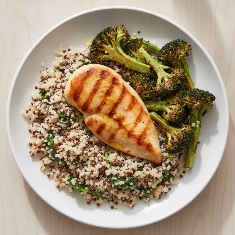 Grilled Chicken Breast with Quinoa and Roasted Broccoli