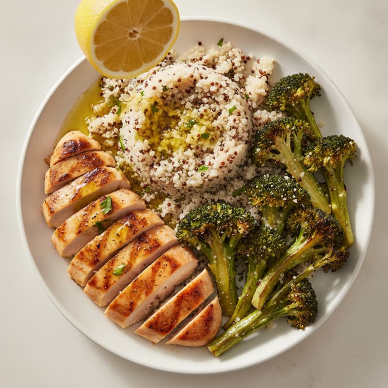 Grilled Chicken Breast with Quinoa and Roasted Broccoli
