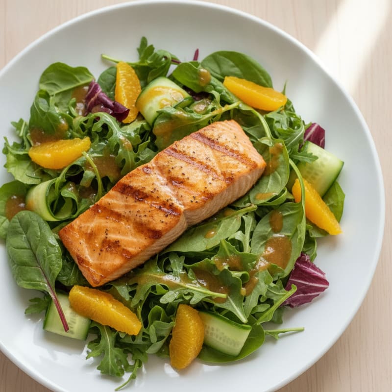 Grilled Salmon Salad with Mixed Greens and Citrus Vinaigrette