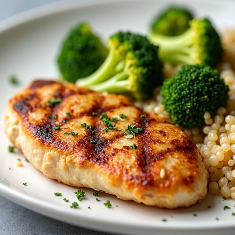 Grilled Chicken Breast with Roasted Broccoli and Quinoa