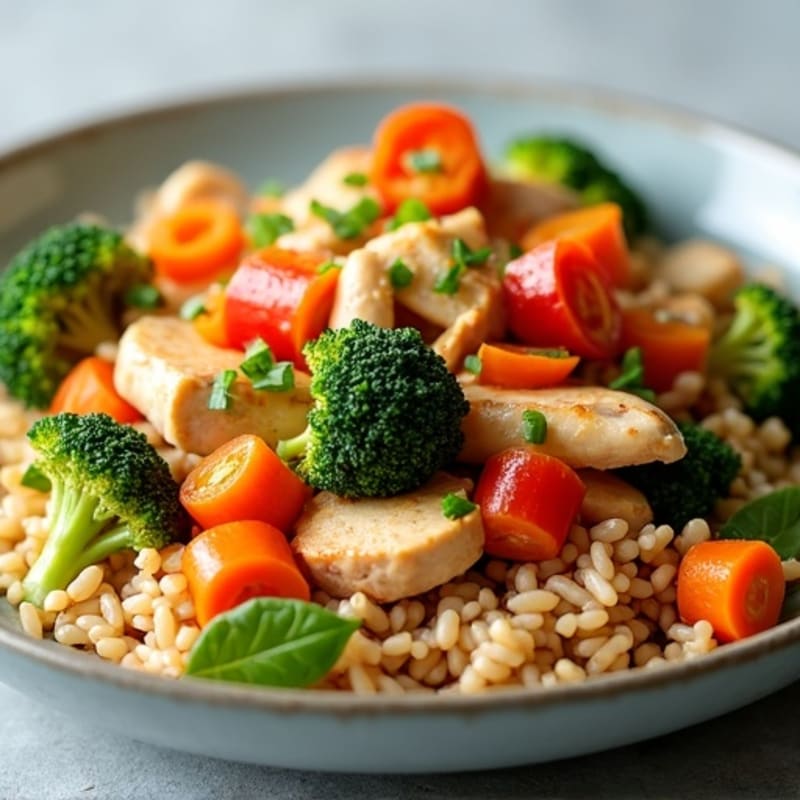 Chicken and Brown Rice Stir-Fry with Crisp Veggies