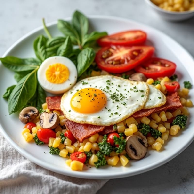 Egg White Veggie Scramble with Grilled Turkey Bacon