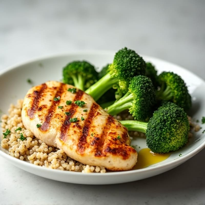 Grilled Chicken Breast with Quinoa and Roasted Broccoli