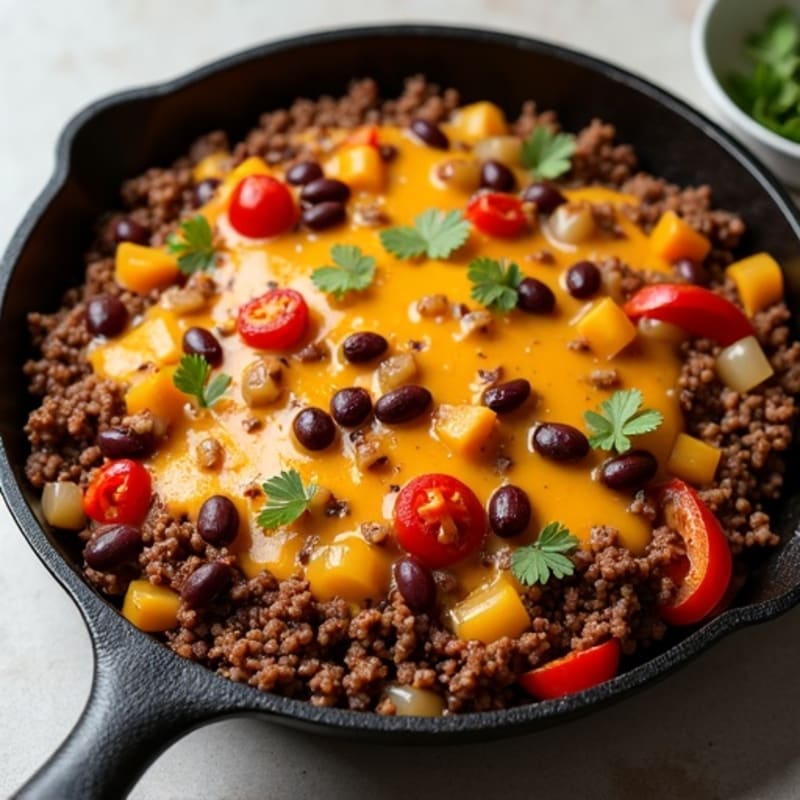 Lean Ground Beef and Black Bean Cheesy Skillet