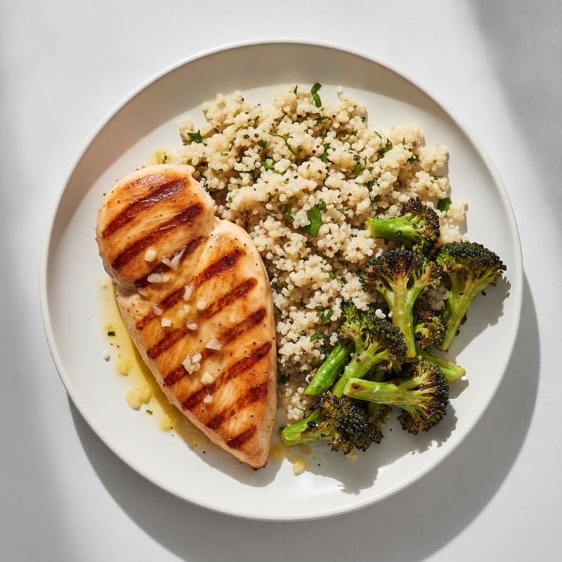 Grilled Chicken Breast with Quinoa and Roasted Broccoli