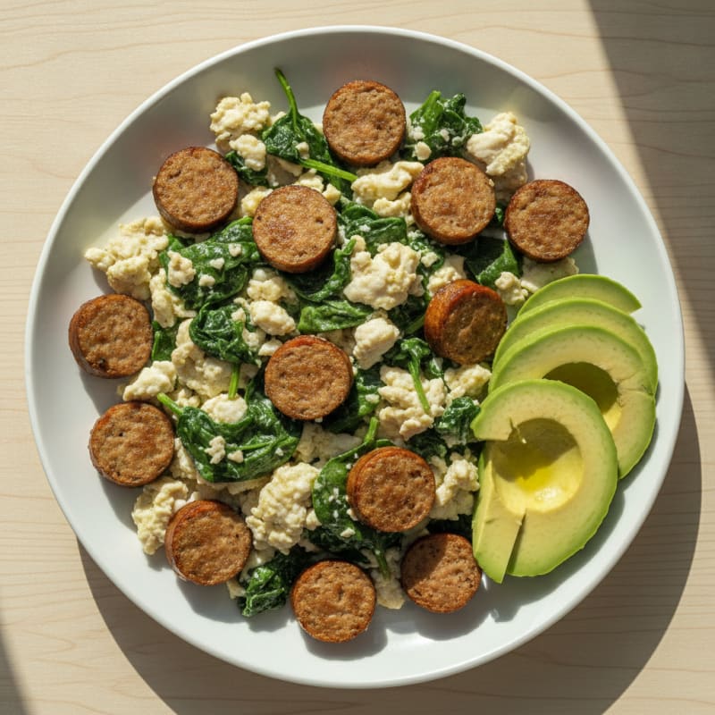 Egg White and Spinach Scramble with Turkey Sausage