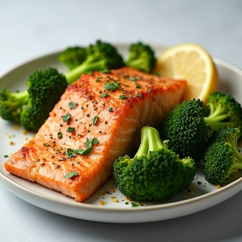 Crispy Pan-Seared Salmon with Roasted Garlic Broccoli