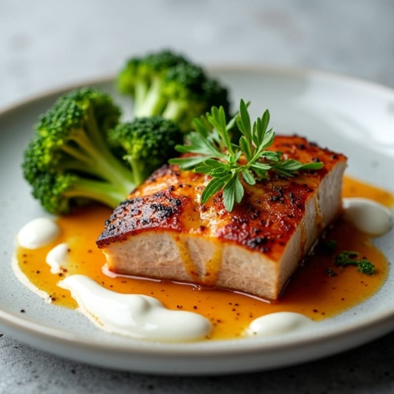 Tender Slow-Braised Pork Belly with Roasted Broccoli