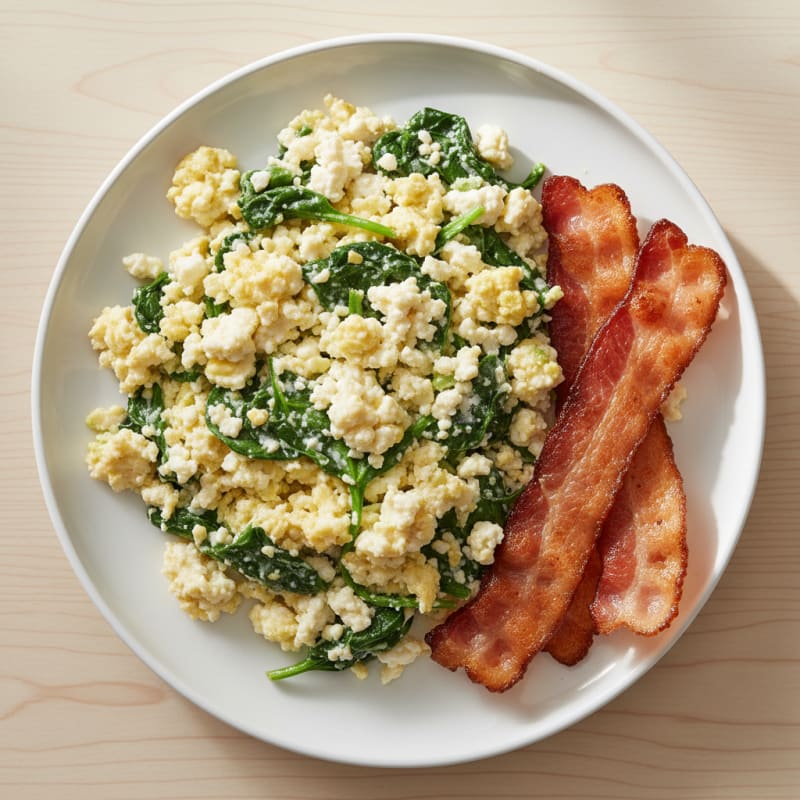Cottage Cheese Scramble with Spinach and Turkey Bacon
