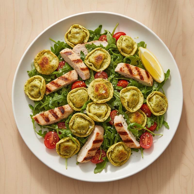 Crispy Ricotta Tortellini Salad with Pesto