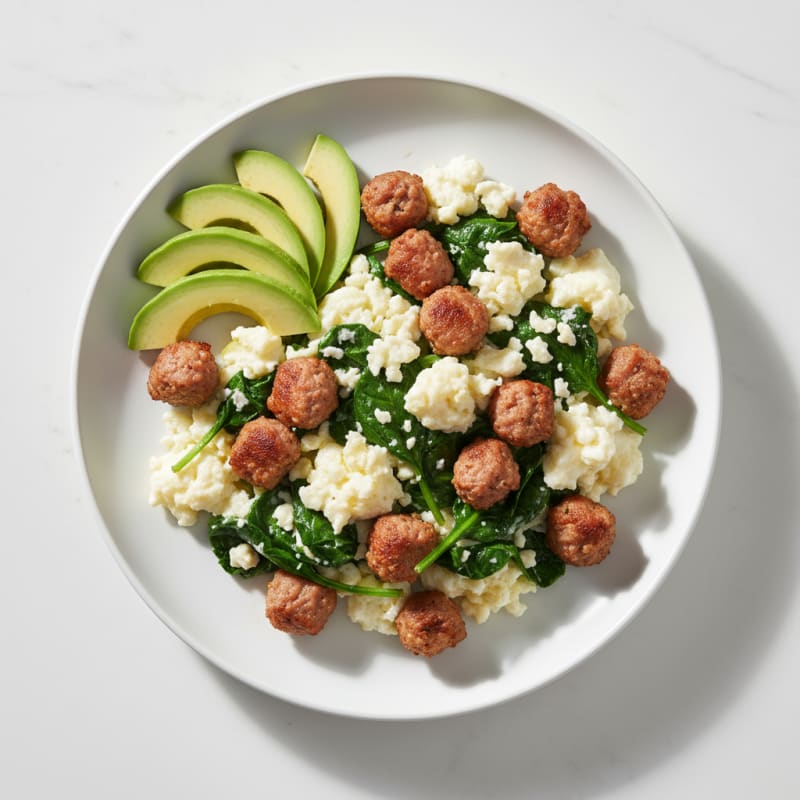 Egg White Spinach Scramble with Turkey Sausage