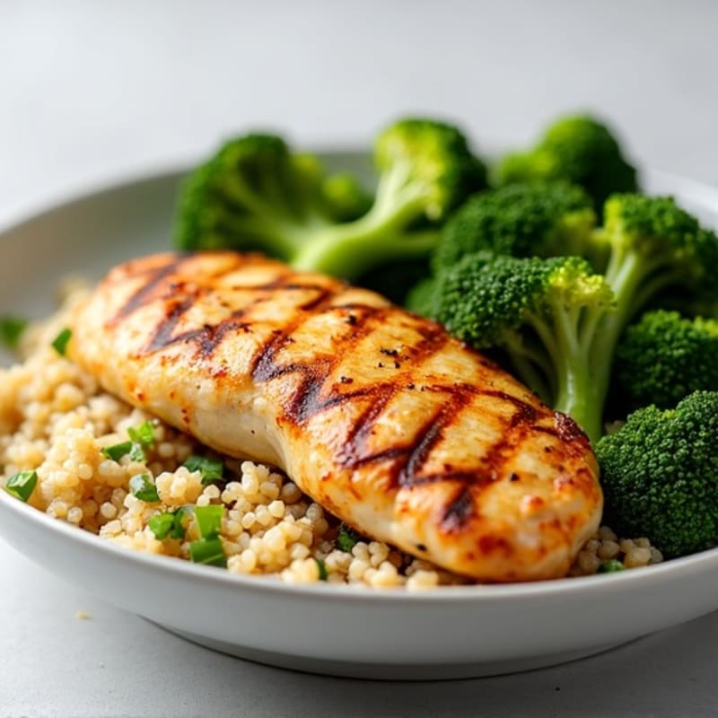 Grilled Chicken Breast with Quinoa and Roasted Broccoli