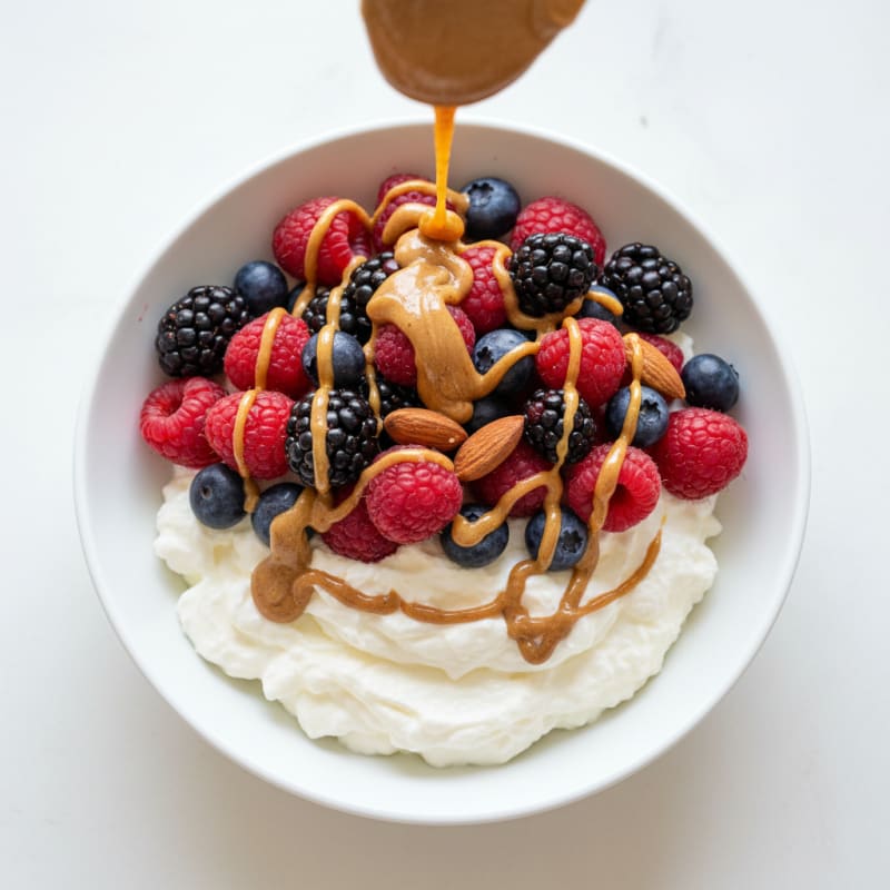 Greek Yogurt Protein Parfait with Mixed Berries and Almond Butter