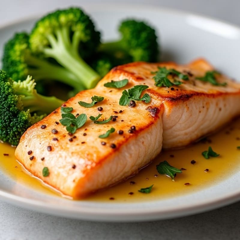 Pan-Seared Garlic Butter Salmon with Roasted Broccoli