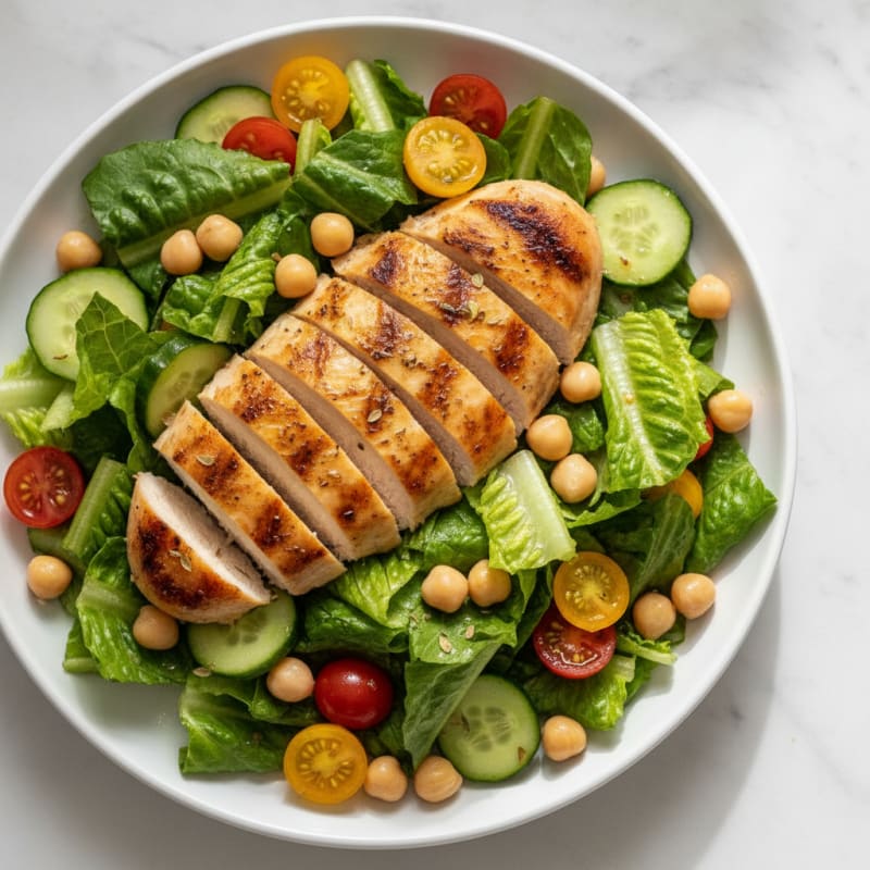 Grilled Chicken Breast with Crisp Romaine and Chickpea Salad