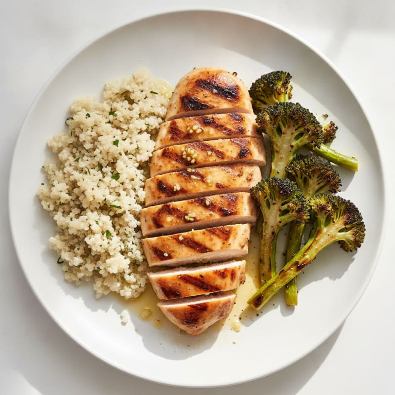 Grilled Chicken Breast with Quinoa and Roasted Broccoli