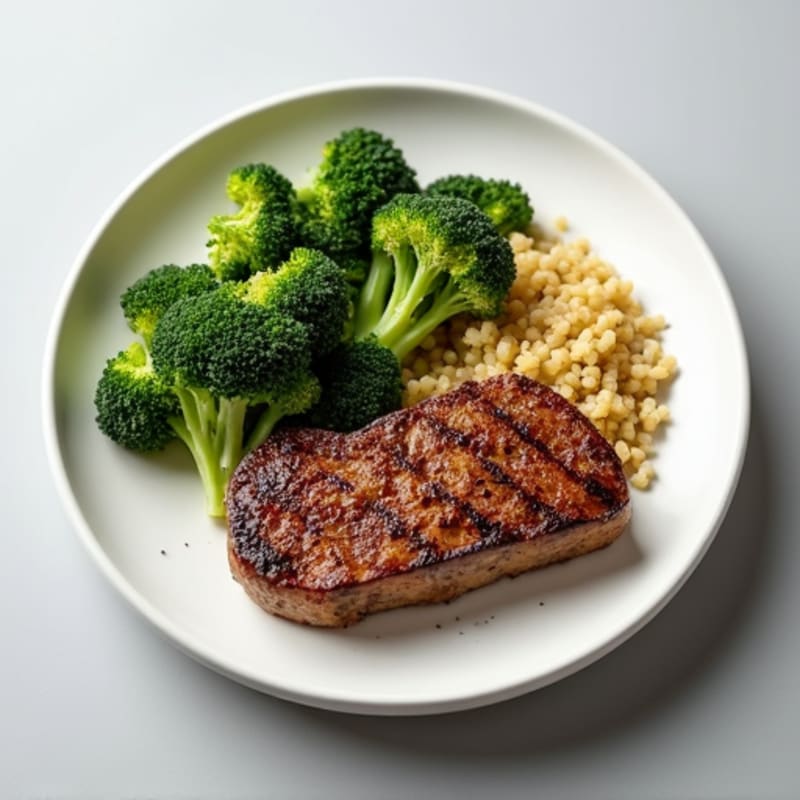 Seared Steak with Roasted Broccoli and Quinoa