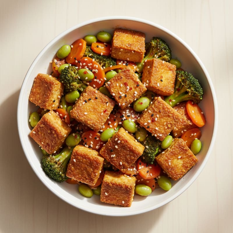 Sesame Tofu Stir-Fry with Broccoli and Carrots