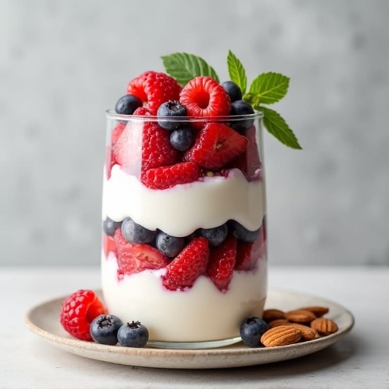 Greek Yogurt Protein Parfait with Mixed Berries and Almonds