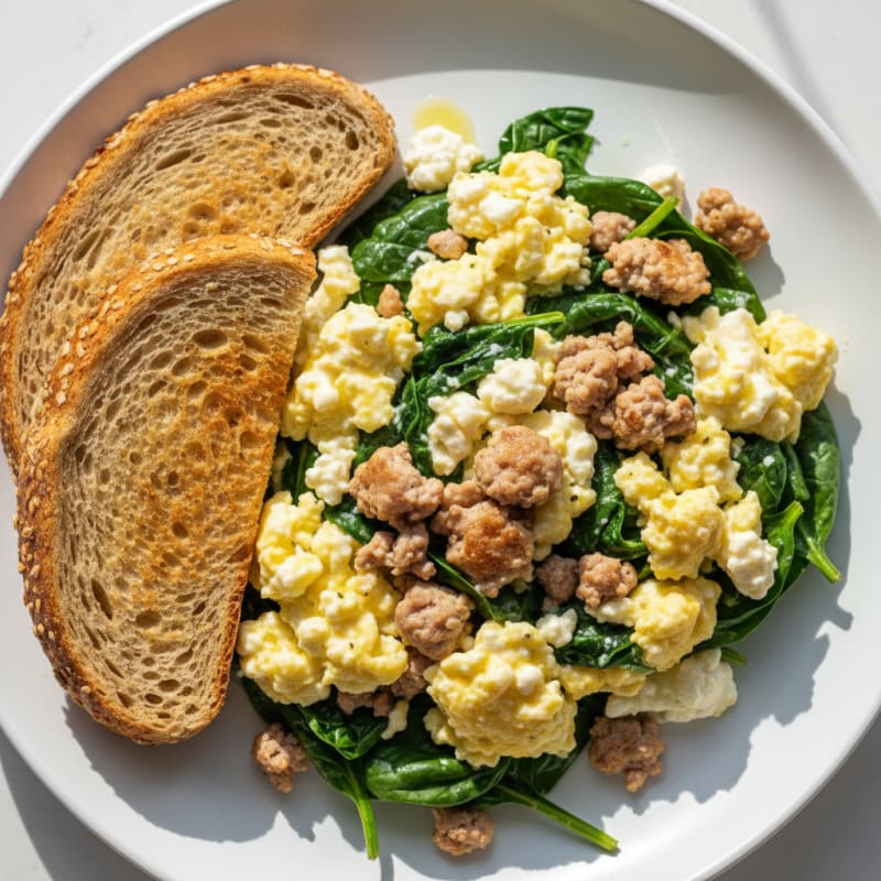 Cottage Cheese Scramble with Spinach and Sautéed Turkey