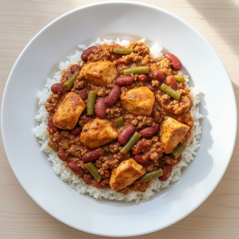 Chicken and Beef Chili with Rice