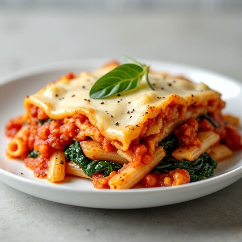 Lean Ground Turkey Baked Ziti with Creamy Ricotta and Spinach