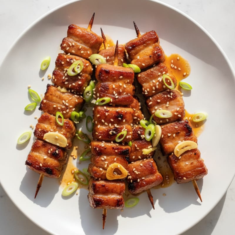 Spicy Gochujang Pork Belly Skewers