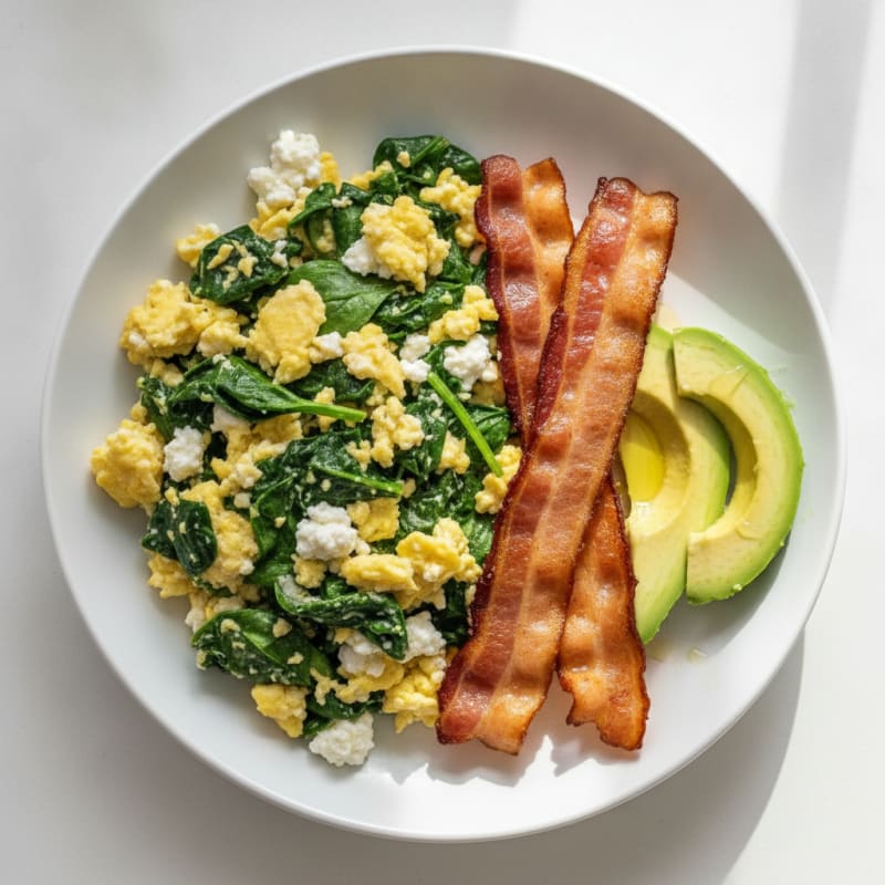 Cottage Cheese Scramble with Spinach and Turkey Bacon