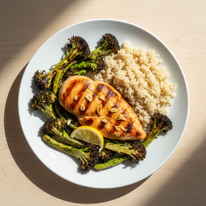 Grilled Chicken Breast with Quinoa and Roasted Broccoli