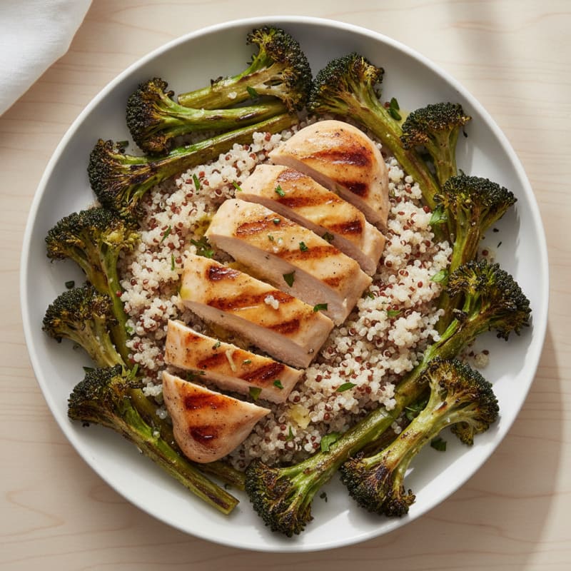 Grilled Chicken Breast with Quinoa and Roasted Broccoli