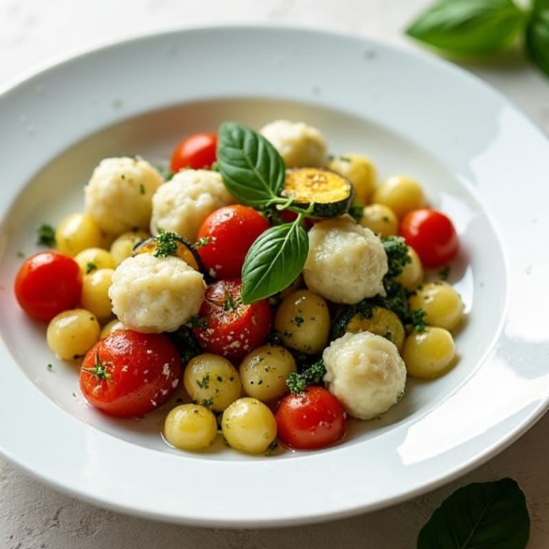 Pillowy Ricotta Gnocchi with Vibrant Roasted Vegetables and Fresh Pesto